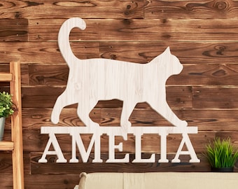 Cat Name Sign, Kitten Name Plaque, Personalized Cat Sign, Custom Name Wall Sign, Custom Name Plaque, Cat Wall Decor, Cat Lover Gifts