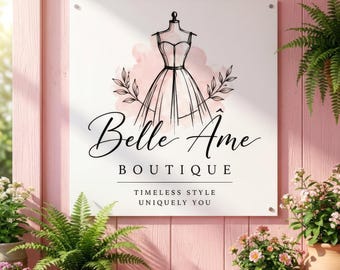Commercial Business Logo Sign, Square Branded Boutique Shop Signage, Storefront Exterior Signs