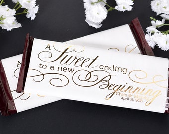 Wedding Candy Wrappers - Metallic Foil Chocolate Bar WRAPPERS - A Sweet Ending Wedding Chocolate Bar Labels - #whb-126