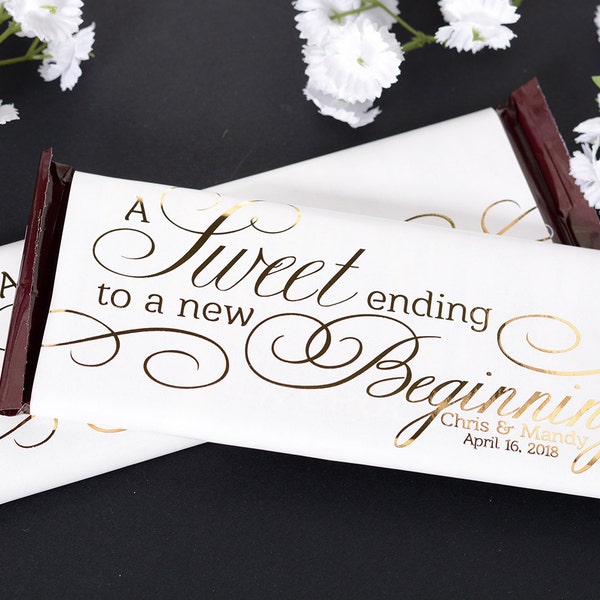 Wedding Candy Wrappers - Metallic Foil Chocolate Bar WRAPPERS - A Sweet Ending Wedding Chocolate Bar Labels - #whb-126