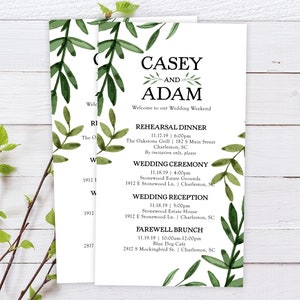 Wedding Itineraries Wedding Schedule Cards Greenery Welcome Cards Custom Wedding Itinerary Card Printed Wedding Schedule wdiS-224 image 1