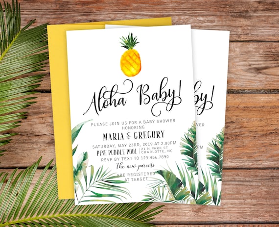 Tropical Baby Shower Invitations - Baby Shower Invitations - Pineapple Baby Shower Theme - Custom Cute Baby Shower Invitations - #bsi-55 Il_570xn