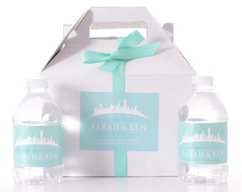 San Francisco Wedding Favor Boxes - Hotel Welcome Box Kits with Matching Water Bottle Labels - City Skyline Favor Boxes - Welcome Box Sets