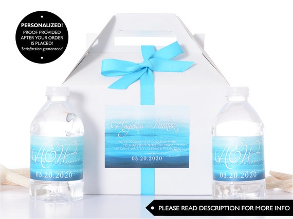 Beach Wedding Boxes - Wedding Favor Box / Welcome Boxes with Water Bottle Labels - Favor Box Kits - Beach Hotel Welcome Kit - #wdiG-311 Il_570xn