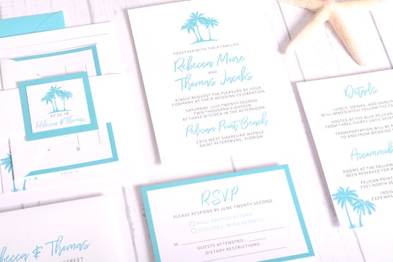 Palm Tree Wedding Invitation Set Tropical Destination Wedding