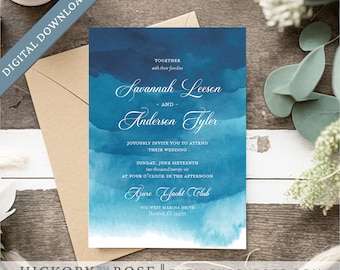 INSTANT DOWNLOAD Invitation, Editable Invitation Template, Blue Watercolor Wedding Invitation, Printable Invitation Templates | #wdi-427