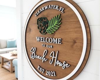 Beach House Name Sign, Custom Wood Sign, Beach Themed Gifts, Personalized Housewarming Gift, Ocean Decor, Established Sign, Laser Cut Signs