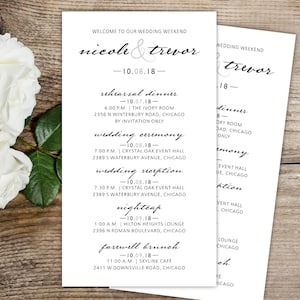 Elegant Wedding Itineraries - Wedding Schedule Cards - Welcome Cards - Custom Wedding Itinerary Card - Printed Wedding Schedules - #wdiS-229