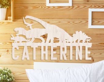 Dinosaur Wall Sign, Customized Dinosaur Sign, Dinosaur Name Sign, Dinosaur Gifts, Personalized Wooden Wall Sign, Wooden Name Cutout