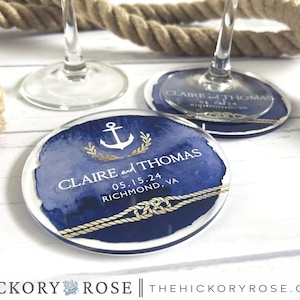 Custom Wedding Coasters, Nautical Wedding Decor, Clear Acrylic Coasters, Round Wedding Coasters, Custom Wedding Keepsakes, Nautical Favors