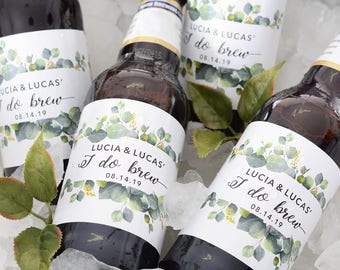 Eucalyptus Wedding Beer Bottle Labels - Brew Labels - Custom Beer Labels - Personalized Wedding Beer Label - Waterproof Stickers - wdiBW-272