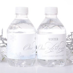 Custom First Birthday Labels, First Birthday Water Bottle, Bottled Water Labels, Winter One-derland Theme Stickers, Winter Wonderland Party