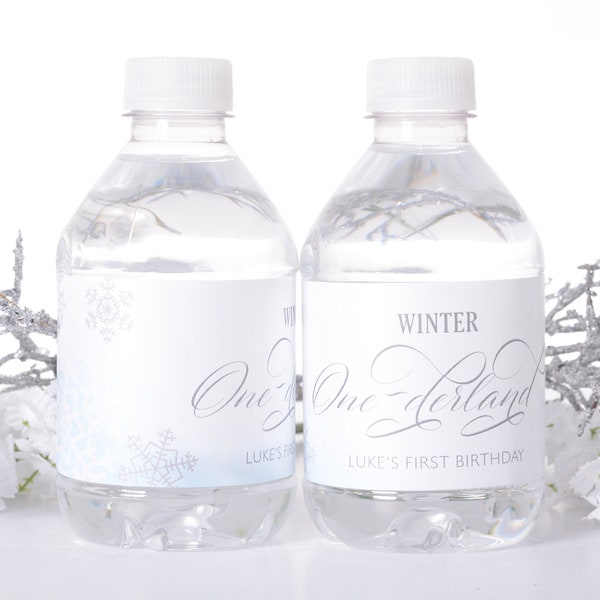 Custom First Birthday Labels, First Birthday Water Bottle, Bottled Water Labels, Winter One-derland Theme Stickers, Winter Wonderland Party