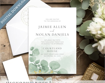 INSTANT DOWNLOAD Invitation, Editable Invitation Template, Eucalyptus Wedding Invite Template, Printable Invitation Templates | #wdi-417