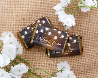 Rustika etiketter för bröllopsgodis - Mini-godiswraps - Chokladkakepapper för bröllop - Mini-godisklistermärke för bröllop - Chokladklistermärke - wdiHM-263