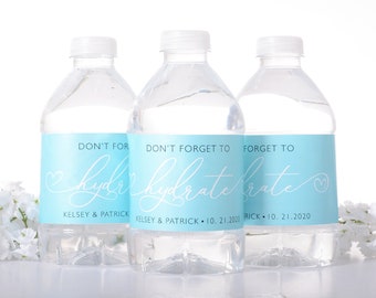 Hydrate Wedding Stickers, Waterproof Bottle Labels, Wedding Water Bottle Wraps, Custom Reception Decorations