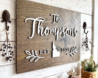 Custom Idaho Family Home Sign, Wooden 3D Last Name Sign, ID State Wall Decor
