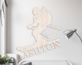 Ski Wall Sign, Skiing Wall Decor, Kids Name Sign, Wood Name Sign, Kids Room Decor, Personalized Name Sign, Ski Gifts, Personalized Gifts