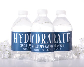 HYDRATE Wedding Stickers, Waterproof Bottle Labels, Wedding Water Bottle Wraps, Custom Reception Decorations