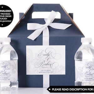 Hotel Wedding Box - Wedding Welcome Boxes with Matching Water Labels - Classy Wedding Favor Box Kit - Script Wedding Gift Boxes - #wdiG-317