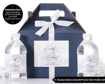 Hotel Wedding Box - Wedding Welcome Boxes with Matching Water Labels - Classy Wedding Favor Box Kit - Script Wedding Gift Boxes - #wdiG-317