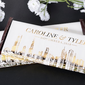 Wedding Candy Wrappers - Metallic Foil Chocolate Bar WRAPPERS - Chicago Wedding Chocolate Bar Labels - Custom Candy Stickers #whb-101d
