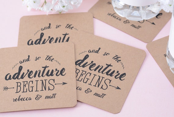 Vintage Wedding Coasters Kraft Wedding Coasters Wedding Beverage