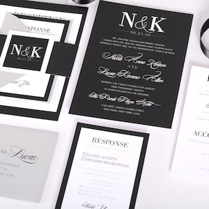 Black Tie Wedding Invitation, Formal Invitation Suite, Black & White Wedding Invitations, Invite Set #wdi-267