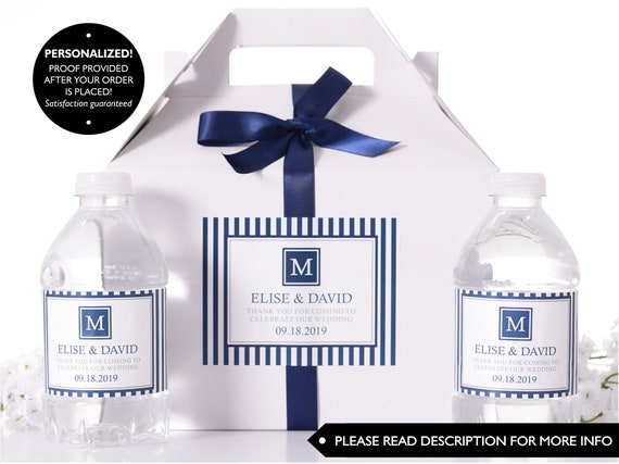 Wedding Welcome Boxes - Wedding Favor Box / Welcome Boxes with Water Bottle Labels - Favor Box Kits - Striped Hotel Welcome Box - #wdiG-181 Il_570xn