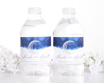 Moon Wedding Bottle Labels, Waterproof Wedding Stickers, Starry Night Stickers, Waterproof Bottle Wraps, Bottled Water Labels #wdiW-355
