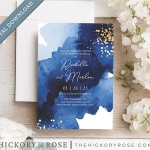 faire-part de mariage bleu royal, modèle modifiable d'invitations, faire-part de mariage TÉLÉCHARGEMENT IMMÉDIAT, modèles imprimables de cartes de mariage | #wdi-399
