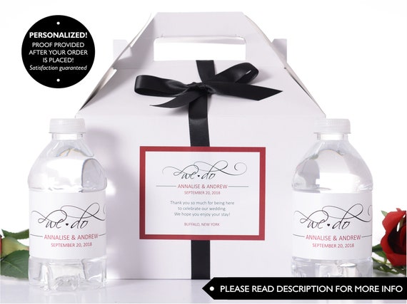 We Do Wedding Boxes - Wedding Favor Box / Welcome Boxes with Water Bottle Labels - Custom Favor Box Kits - Hotel Welcome Kit - #wdiG-209 Il_570xn