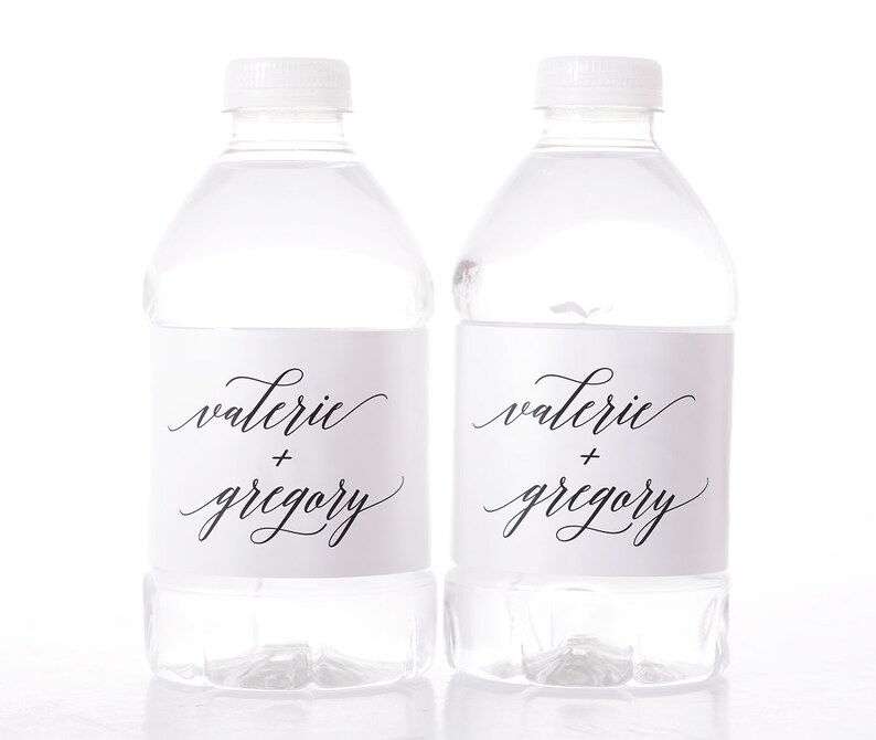 Calligraphy Wedding Water Bottle Labels Waterproof Wedding Bottle Labels Water Labels for Weddings Water Bottle Wraps wdiW-240 image 1