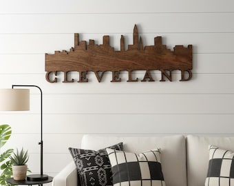 Wooden Cleveland Skyline Sign, Laser Cut City Skyline Wall Art, Ohio Themed Custom Gifts