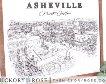 Asheville NC Art, Asheville Skyline Art Print, North Carolina Home Decor, North Carolina Art, Skyline Sketch, Wall Hanging, Asheville Gift