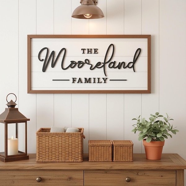 Letrero de bienvenida con el apellido, regalos personalizados con el apellido, decoración minimalista de pared estilo casa de campo