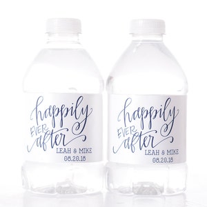 Wedding Water Bottle Labels Custom Bottled Water Labels Water Bottle Wraps Happily Ever After Stickers Waterproof Stickers vin-HEA image 1
