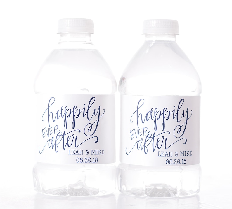 Wedding Water Bottle Labels Custom Bottled Water Labels Water Bottle Wraps Happily Ever After Stickers Waterproof Stickers vin-HEA image 1