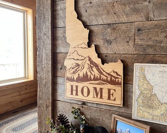 Idaho Home Wall Decor, Custom ID State Shape Sign, Wooden Idaho Laser Cut Art