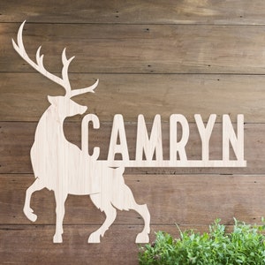 Stag Deer Name Sign, Deer Wall Hanging, Custom Name Plaque, Rustic Wall Sign, Rustic Gift, Stag Name Plate Sign, Wooden Name Plate Gift