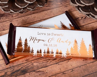 Wedding Candy Wrappers - Metallic Foil Chocolate Bar WRAPPERS - Rustic Woods Wedding Chocolate Bar Labels - Candy Stickers - #wdiHB-129