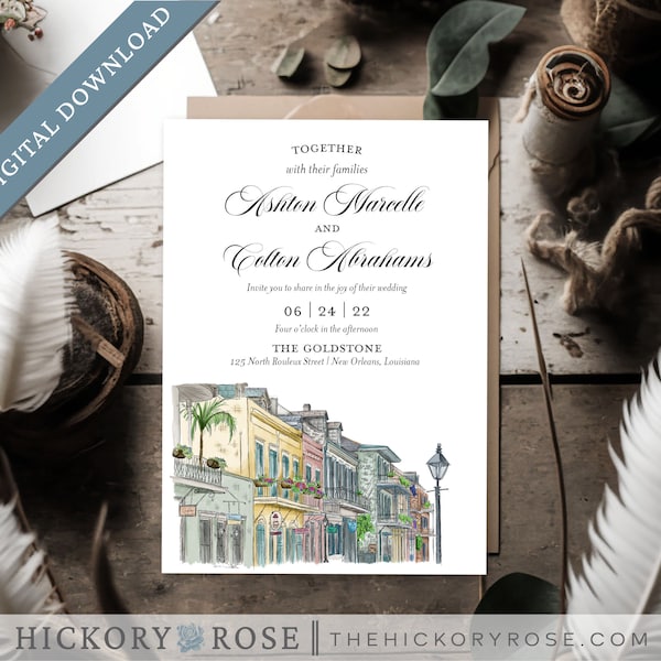 New Orleans Invitations, Editable Invitation Template, Instant Download Wedding Invite, Printable NOLA Invitation Template | #wdi-NOLA