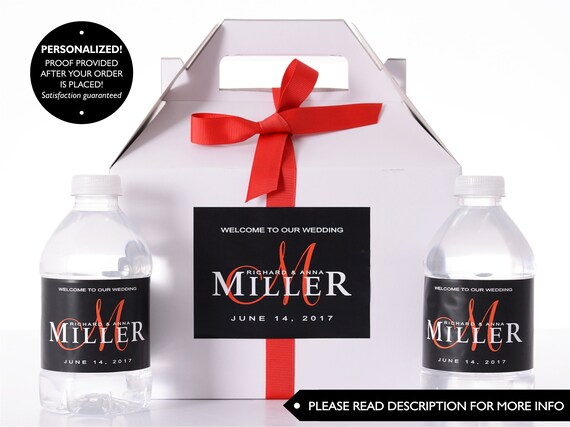 Wedding Guest Boxes - Wedding Favor Box / Welcome Box Sets with Matching Water Bottle Labels - Wedding Gift Box Kits - Hotel Welcome Boxes Il_570xn