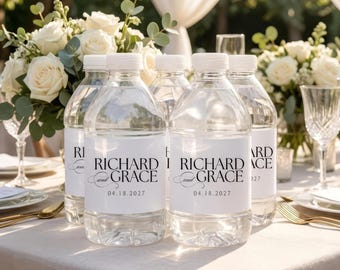 Waterproof Wedding Water Bottle Labels - Elegant Black Tie Stickers