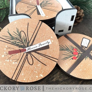 Custom Coaster Set, Coaster Gift Set, Personalized Wood Coasters, Laser Cut Wood Coaster Set, Coasters with Cork, Custom Christmas Gifts