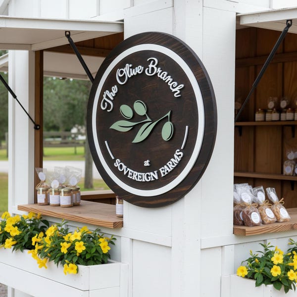 Custom Round Wooden Logo Sign, Branded Storefront Signage, Durable Outdoor 3D Logo Plaque