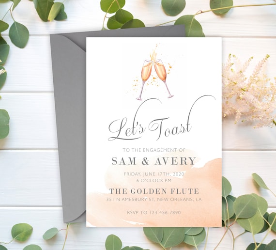 Champagne Engagement Party Invitation, Engagement Brunch, Printed Engagement Announcement