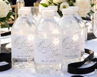 Elegant Modern Script Water Labels, Custom Wedding Water Bottle Wraps, Waterproof Stickers - #wdiW-328