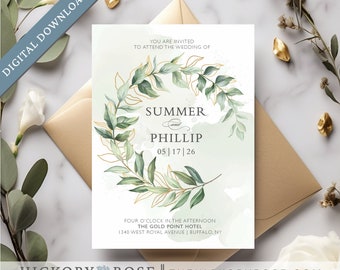 INSTANT DOWNLOAD Invitation, Editable Invitation Template, Greenery Wedding Invite Template, Printable Invitation Templates | #wdi-394