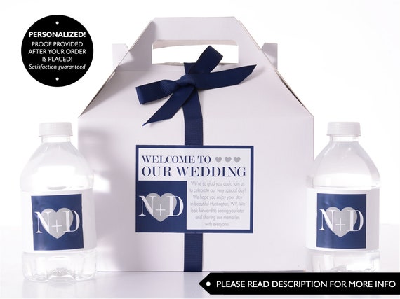 Wedding Gift Boxes - Wedding Welcome Boxes with Matching Water Labels - Wedding Survival Kit - Wedding Favor Boxes - Gift Box Kits Il_570xn